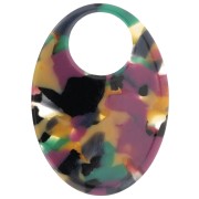 45x32mm Oval transparent acetate pendant - Tortoiseshell Green-Fuchsia x1