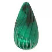 26x14mm Twisted pear bead in opaque resin - Dark green marbled x1