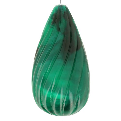 26x14mm Twisted pear bead in opaque resin - Dark green marbled x1