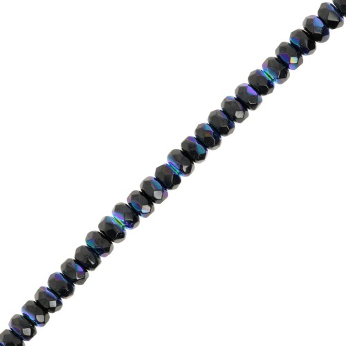 Round beads flattened faceted 4x2.5 mm - Jet AB x12.5cm