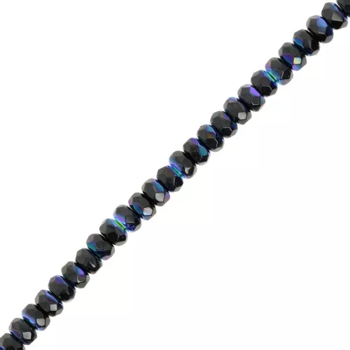Round beads flattened faceted 4x2.5 mm - Jet AB x12.5cm