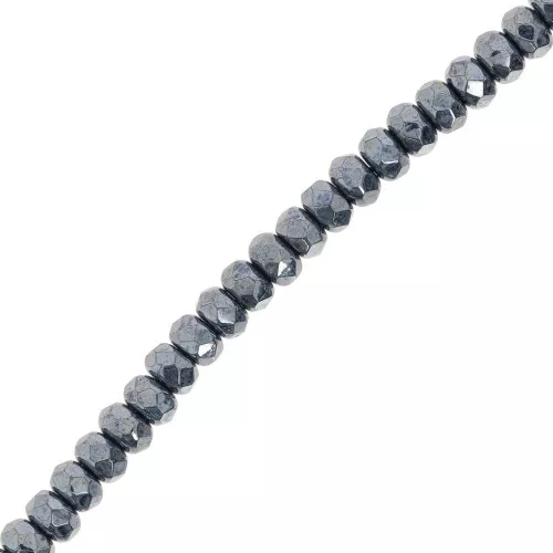 Round flattened faceted beads 4x2.5 mm - Jet Hematite x12.5cm