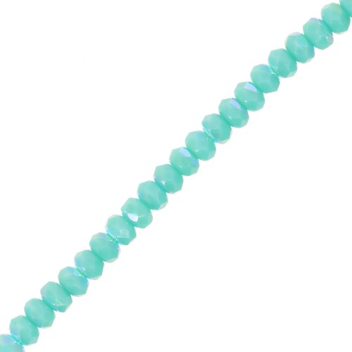 Round flattened faceted beads 4x2.5 mm - Green Turquoise AB x12.5cm