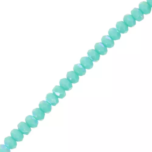 Round flattened faceted beads 4x2.5 mm - Green Turquoise AB x12.5cm