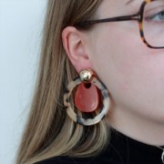 38x29mm Acrylic Drop Pendant - Red Marble x1