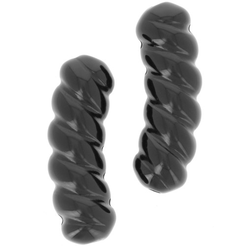 31x10mm Twisted curved tube beads opaque resin - Black x4