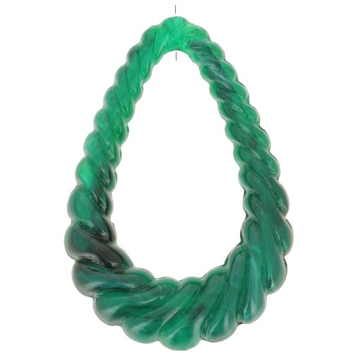36x24.5mm Twisted hollow drop pendant in opaque resin - Dark green marbled x1