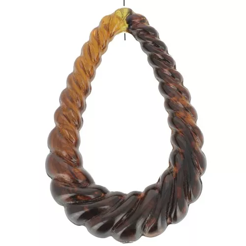 Twisted hollow drop pendant 36x24.5 mm translucent resin - Marbled amber x1