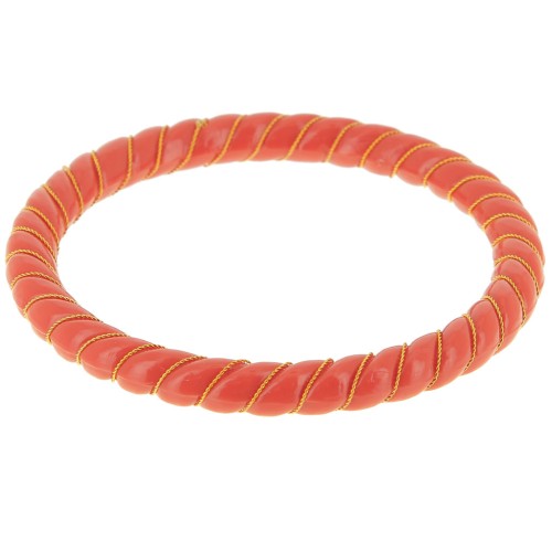64mm Opaque Resin Twisted Bracelet with Golden Wire - Terracotta x1