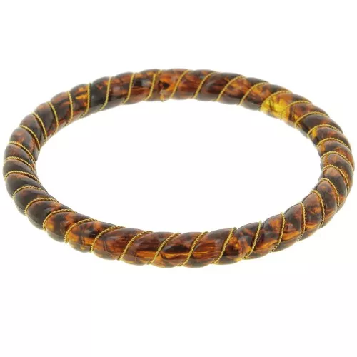 Twisted Necklace Bracelet in Translucent Resin with Gold Wire 64 mm - Marbled Amber x1