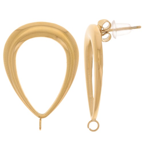 26x18mm 304L stainless steel Hollow drop earstuds with open ring - Gold x2