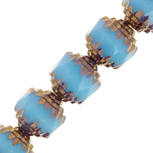 Antique Fire Polished faceted beads  8mm Turquoise Dark Bronze x10