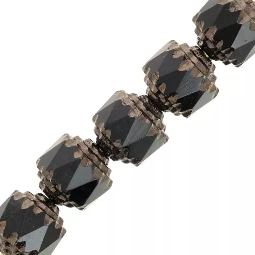 Antique Fire Polished faceted beads  8mm Jet Dark Bronze x10