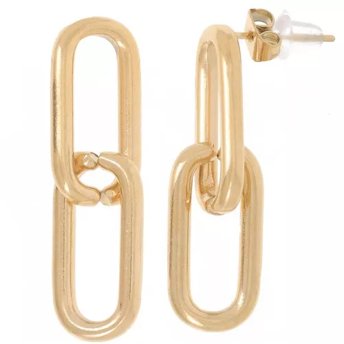 29.5 mm rectangle chain link earrings - 304 stainless steel, gold-plated x2
