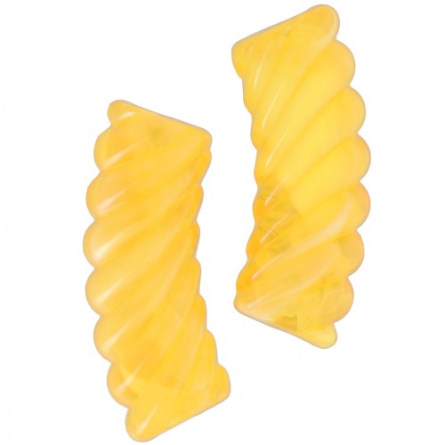 35x12mm Clear acrylic curved twisted tube beads - Yellow marbled x6