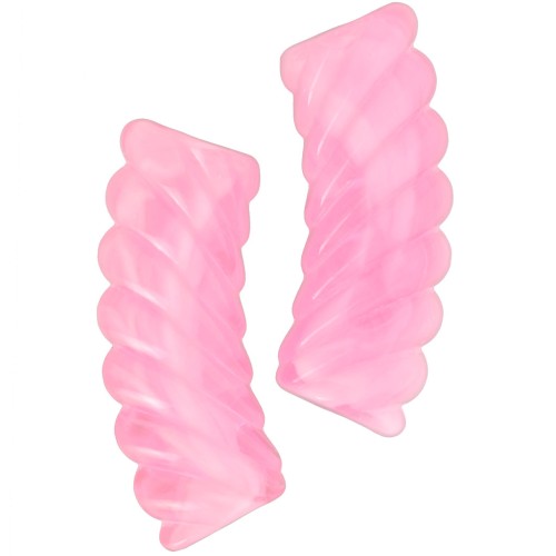 35x12mm Clear acrylic curved twisted tube beads - Pink marbled x6