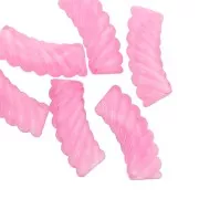 35x12mm Clear acrylic curved twisted tube beads - Pink marbled x6