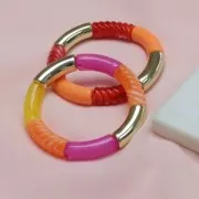 35x12mm Clear acrylic curved twisted tube beads - Marbled mint x6