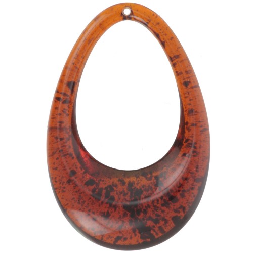 45x30mm Hollow drop pendant in transparent acrylic - Mottled amber x1
