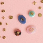 7.5x5mm Stainless steel 316L Sunburst stick-on elements with hollow core - Gold x4