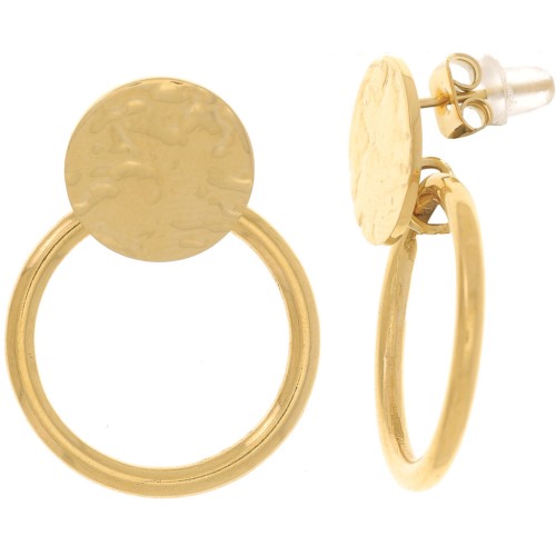 27x20mm 304L stainless steel Hammered round earrings with hoop - Gold x2