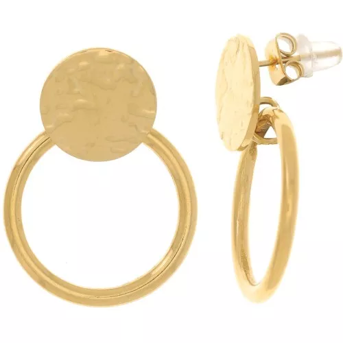 27x20mm 304L stainless steel Hammered round earrings with hoop - Gold x2