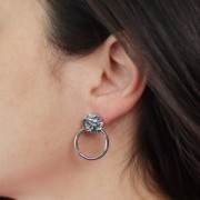 27x20mm 304L stainless steel Hammered round earrings with hoop - Gold x2