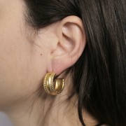 25mm 304L stainless steel rope-effect open hoop earrings - Gold x2