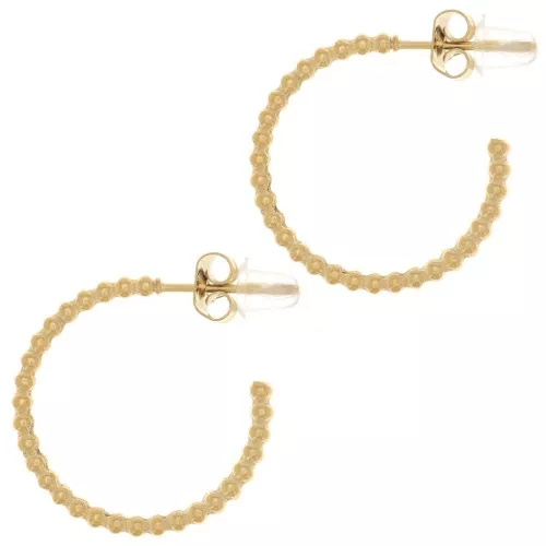 20mm 304L stainless steel open hoop earrings with beaded wire - Gold x2