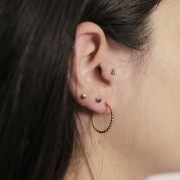 20mm 304L stainless steel open hoop earrings with beaded wire - Gold x2