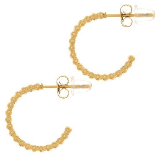 16mm 304L stainless steel open hoop earrings with beaded wire - Gold x2
