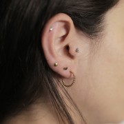 16mm 304L stainless steel open hoop earrings with beaded wire - Gold x2