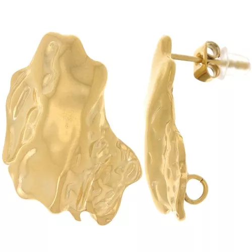24x20mm 316L stainless steel Hammered pleated effect irregular earstuds - Gold x2
