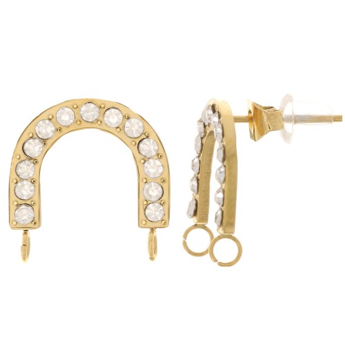 15x14mm 316L stainless steel Bridge Stud Earrings with rhinestones - Crystal x2