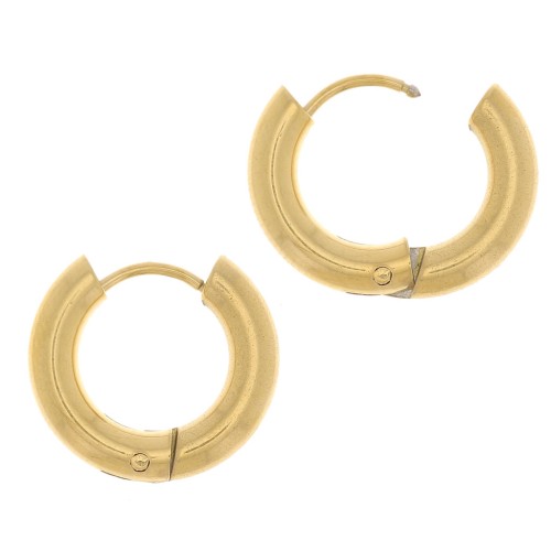 14mm 304L stainless steel round leverback earrings - 3 mm wire - Gold x2