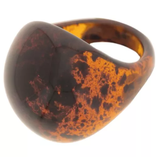 Domed bubble-effect ring in transparent acrylic - Size 54 - Mottled amber x1