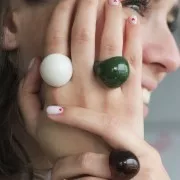 Domed bubble-effect ring in opaque acrylic - Size 54 - Cream x1