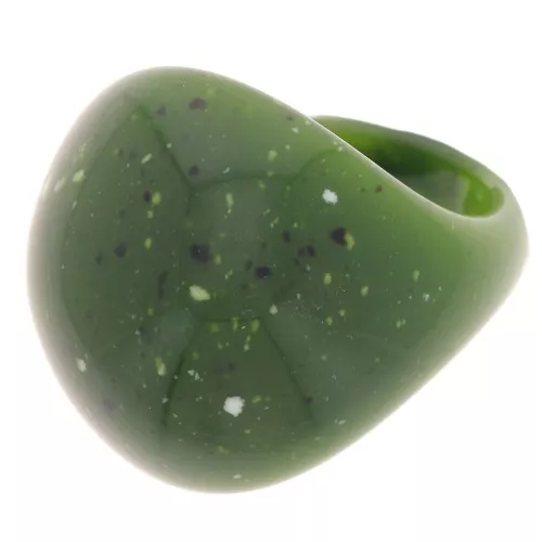 Domed bubble-effect ring in opaque acrylic - Size 54 - Olive granite x1