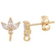10x8mm Flower earstuds with zirconium oxides - 3 microns Gold plated x2|raw }}