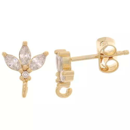 10x8mm Flower earstuds with zirconium oxides - 3 microns Gold plated x2