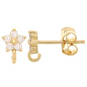 6mm Flower earstuds with zirconium oxides - 3 microns Gold plated x2
