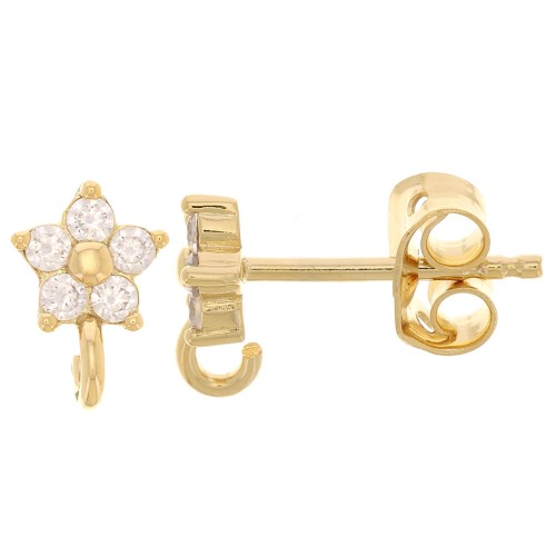 6mm Flower earstuds with zirconium oxides - 3 microns Gold plated x2
