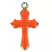 Epoxy enamelled cross charm 21,5mm Orange x10