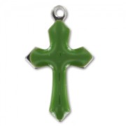 Epoxy enamelled cross charm 21,5mm Olivine x10|raw }}