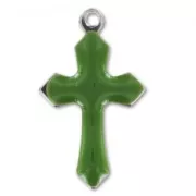 Epoxy enamelled cross charm 21,5mm Olivine x10