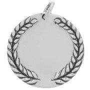 20mm 925 Sterling Silver Medal pendant laurel wreath with closed ring x1