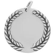20mm 925 Sterling Silver Medal pendant laurel wreath with closed ring x1