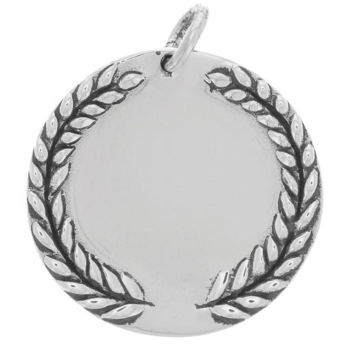 20mm 925 Sterling Silver Medal pendant laurel wreath with closed ring x1