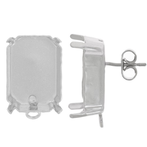 18x13mm PureCrystal 4627 Rectangular Stud Earrings - Rhodium x2