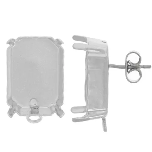 18x13mm PureCrystal 4627 Rectangular Stud Earrings - Rhodium x2